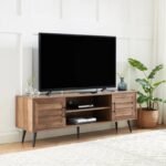 Larsa Natural Wood TV Unit – Slatted Doors & Metal Legs