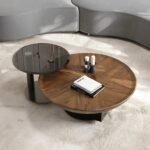 Orbita Natural Wood Coffee Table Set – Bowl Design with Glass Side Table