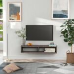 Herulf Floating TV Stand – Natural Wood with Open Shelves