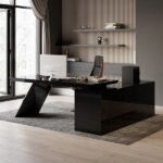 Granzi – L-Shaped Executive Desk with Storage- Natural Wood