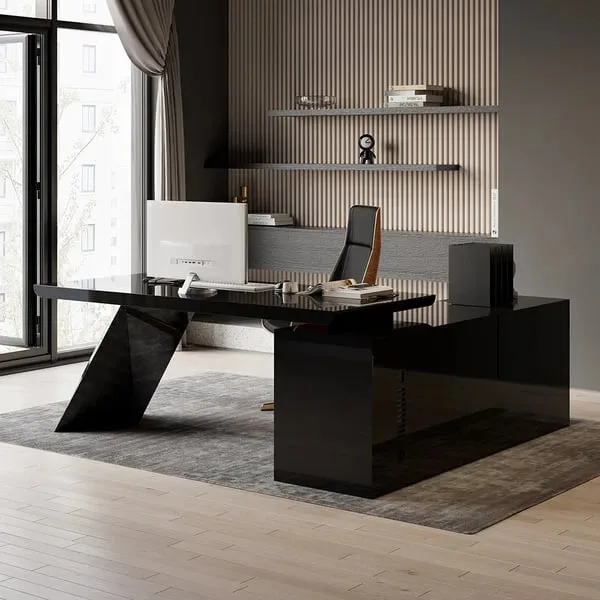 Granzi – L-Shaped Executive Desk with Storage- Natural Wood