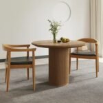 Merso Round Dining Table – Fluted Base & Natural Wood Top