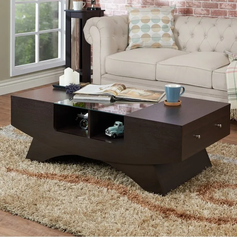 Madilynn Trestle Natural Wood Coffee Table with Storage