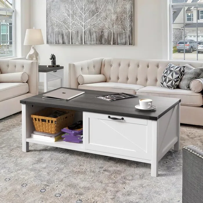 Nayel Natural Wood Coffee Table with Drawer & Shelf
