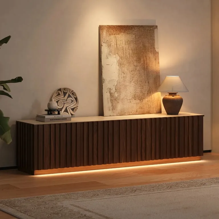 Lonteo Natural Wood TV Unit – with Stone Top