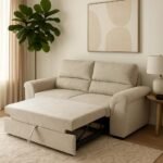 Minerva Pillow-Back Sofa – Soft Beige Comfort with Rolled Arm Design