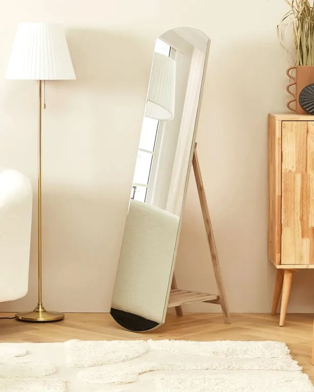 Reflet Floor Mirror - With Natural Wood Stand.