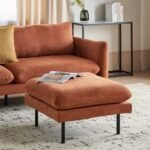Tavine Ottoman – Modern Woven Fabric Design with Natural Wood Frame and Metal Legs