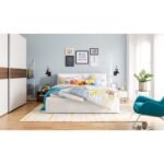 Nara – Natural wood bed frame upholstered in natural linen fabric