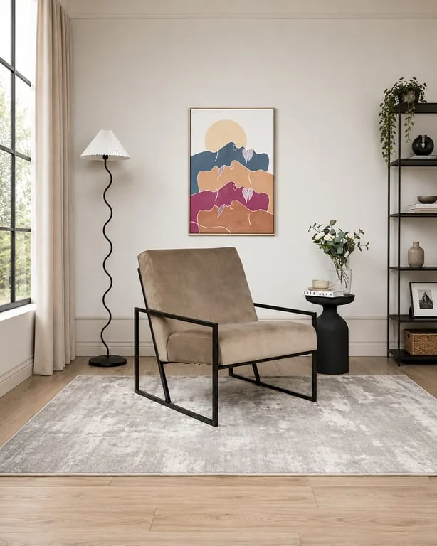 Vionna Armchair – Elegant Design with Black Frame & Plush Upholstery