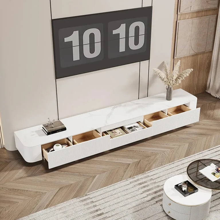 Marlo – Natural Wood TV Unit with Gold Base & Storage Drawers
