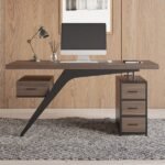 Cramson – Natural Wood Desk with Metal Legs, Shelf & Drawer