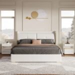 Serenzo Modern Upholstered Bed - Natural wood
