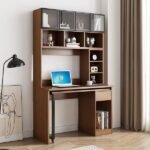 Leavei – L-Shaped Natural Wood Rotating Desk & Bookshelf