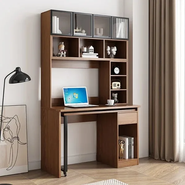 Leavei – L-Shaped Natural Wood Rotating Desk & Bookshelf