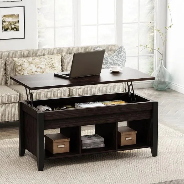 Accur Lift Top Natural Wood Coffee Table with Storage