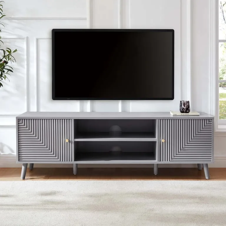 Mira Natural Wood TV Stand – Geometric Design