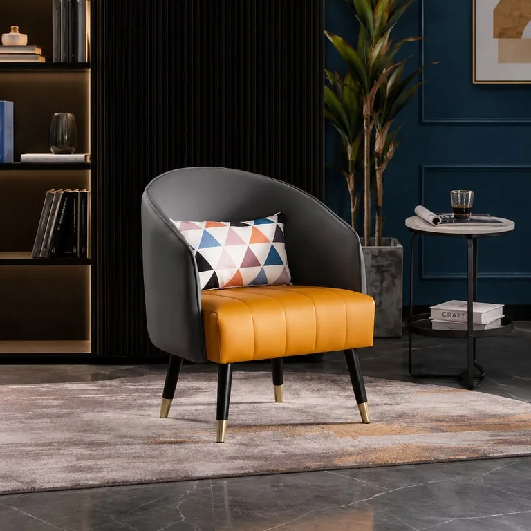 Saphira Modern Accent Chair – Leather with Stainless Steel Legs