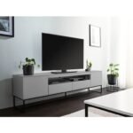 Miro – Matte Grey Natural Wood TV unit with Metal Base