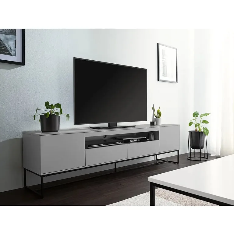 Miro – Matte Grey Natural Wood TV unit with Metal Base