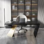 Ramphe – Natural Wood Writing Desk with Geometric Frame