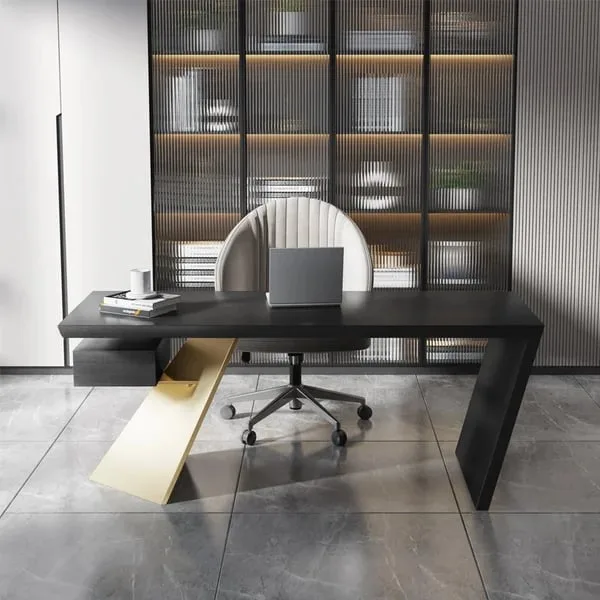 Ramphe – Natural Wood Writing Desk with Geometric Frame