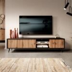 Nedra Black Natural Wood TV unit with LED Shelves