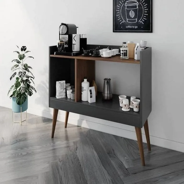 Rêverie Coffee Corner Cabinet – Dual Shelf Design with Wooden Legs