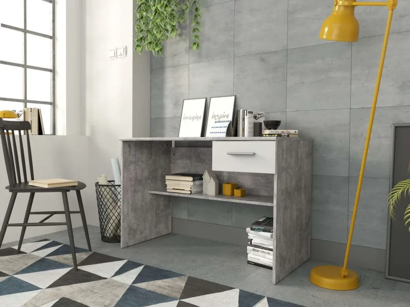 slate Modern Desk with Drawer & Lower Shelf – Natural Wood