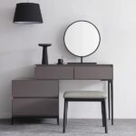 Graffie Dressing Table Set – Natural Wood with Mirror & Stool