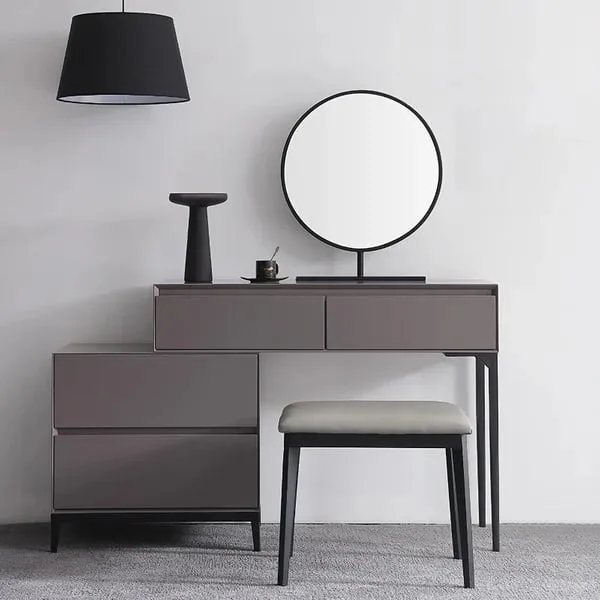 Graffie Dressing Table Set – Natural Wood with Mirror & Stool