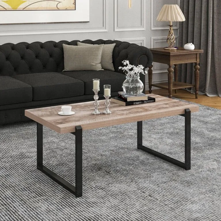Taro Natural Wood Coffee Table – Metal Frame Design