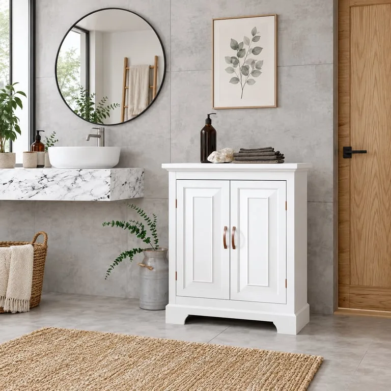 Eloria – Natural Wood Bathroom Floor Cabinet with 3 Shelves