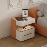 Fylora Nightstand – Natural Wood Frame with Marble Top