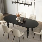 Elegant Black Oval Dining Table with Sculpted Legs