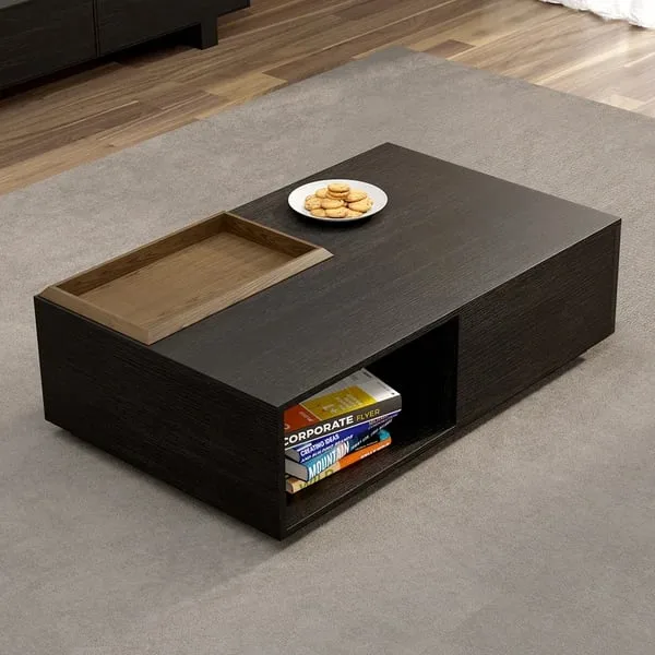 Cela Modern Natural Wood Coffee Table with storage