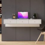 Krasmo – Natural Wood Wall-Mounted Desk with Storage