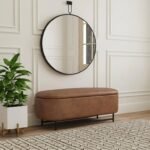 Ellipse Natural Wood Storage Bench – Rounded Design with Metal Base