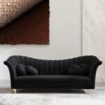Black Velvet Sofa - 3-Seater with Luxury Gold Legs - LONARA
