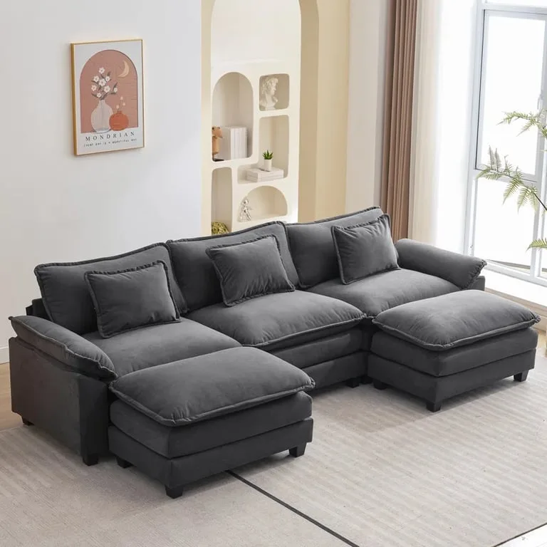 Plantos U Shaped Sectional Sofa - Natural wood