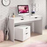 Vira Natural Wood Desk – White Finish with 2 Drawers