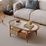 Hokkie Coffee table Natural wood with Rattan
