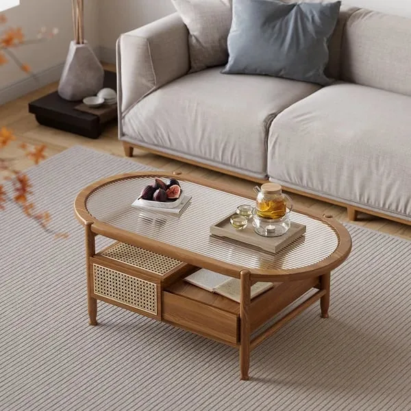 Hokkie Coffee table Natural wood with Rattan