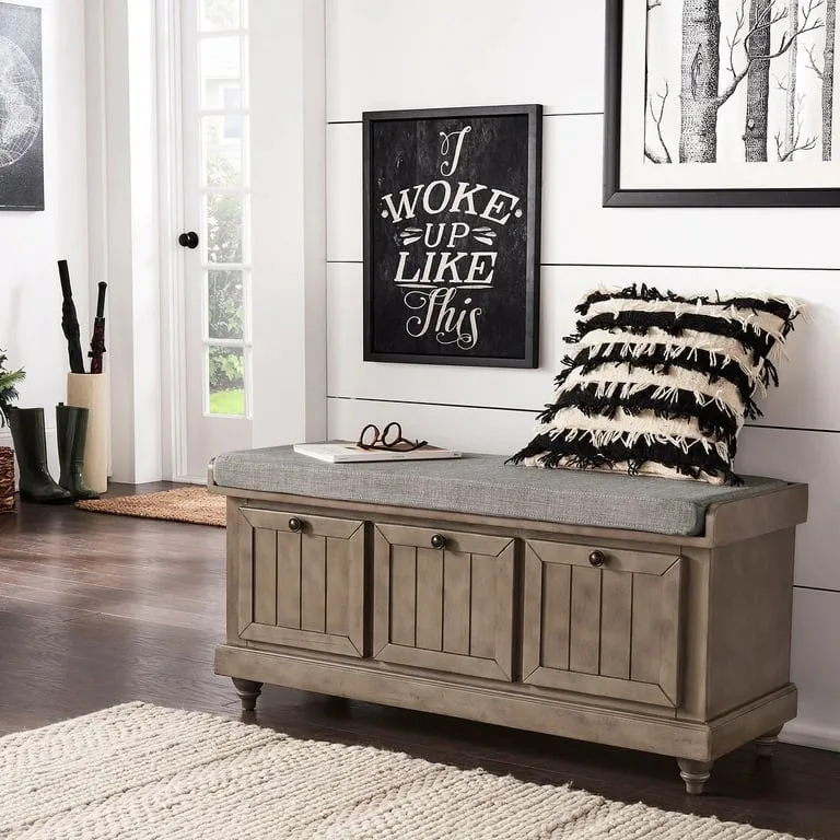 Granger Natural Wood Storage Bench – With Cushion Seat