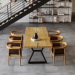 Separ Dining Table with Wood Top & Metal Frame