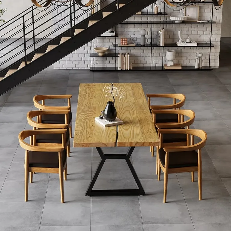Separ Dining Table with Wood Top & Metal Frame