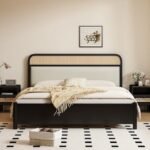 Calma Noir – Natural Wood & Rattan Headboard Bed
