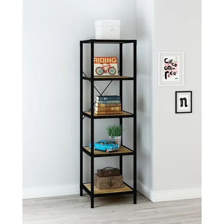 Vervano – 5-Tier Natural Wood & Metal Kitchen Storage Shelf
