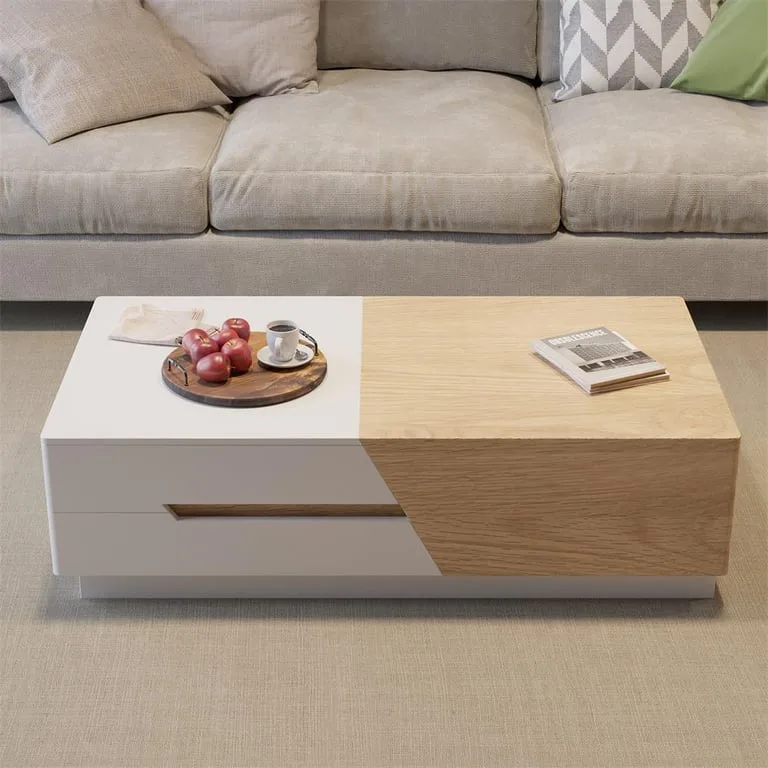 Flexo Natural Wood Extendable Coffee Table – With Sliding Top & Storage