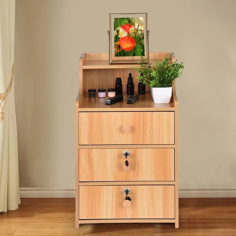 Simpa Table Bedroom Nightstand Coffee Table 3 Drawer With Lock Cabinet